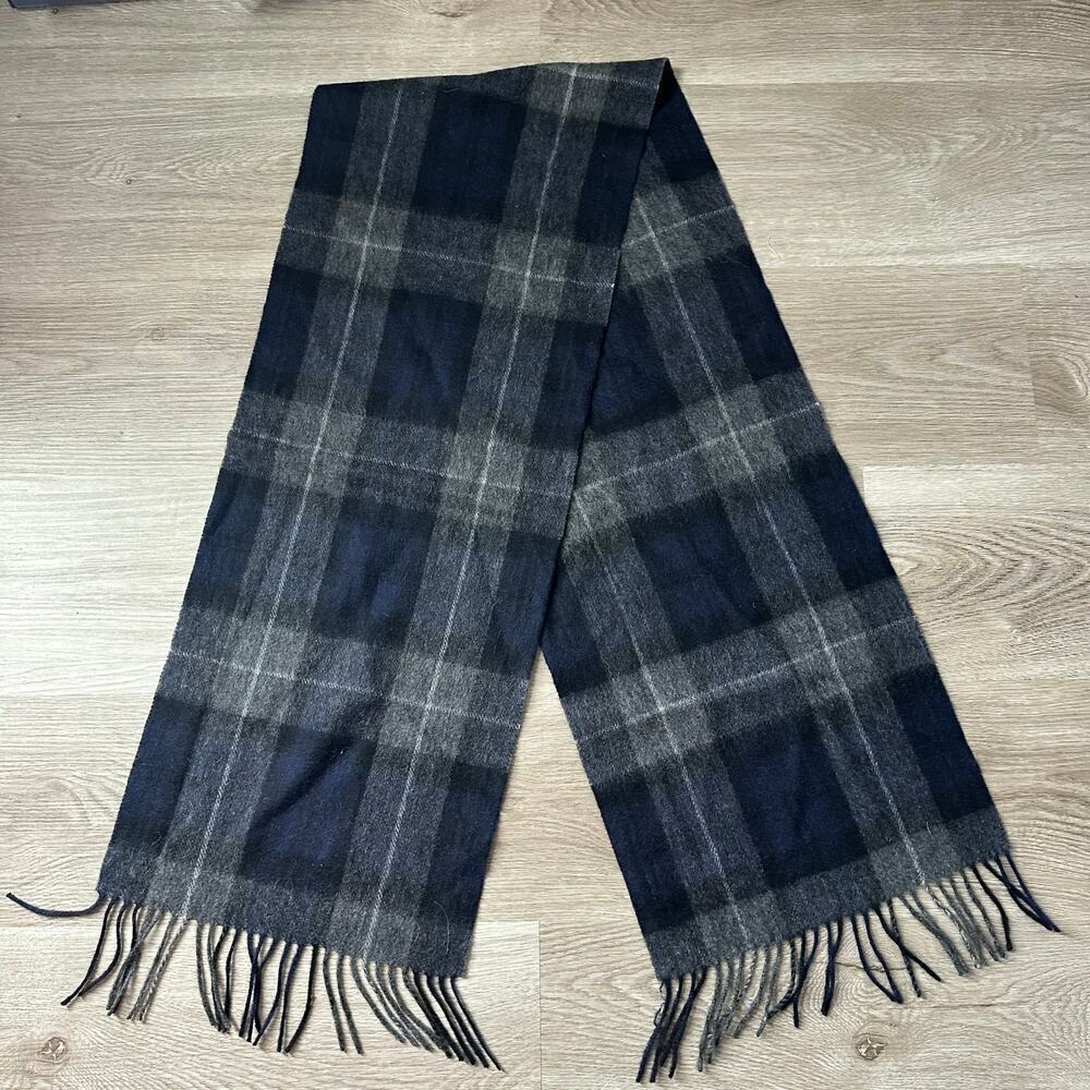 joseph & feiss scarf plaid wool blue gray scarf rectangle tassel fringe unisex